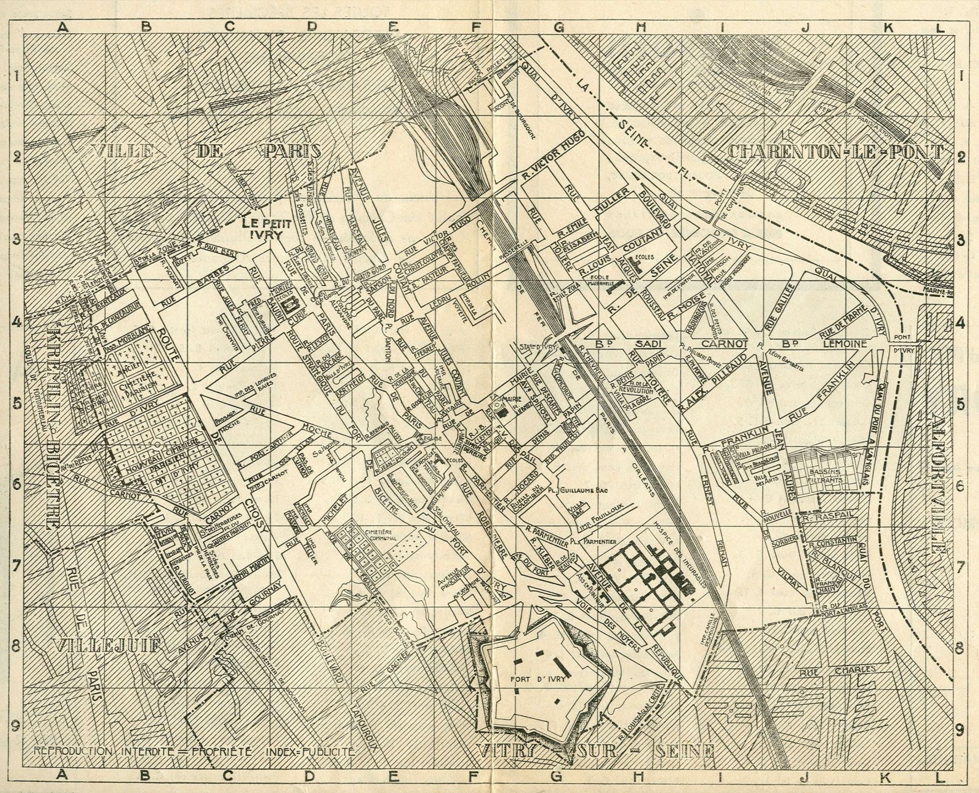 Plan d'Ivry-sur-Seine, années 1930. © Archives municipales d'Ivry-sur-Seine.
