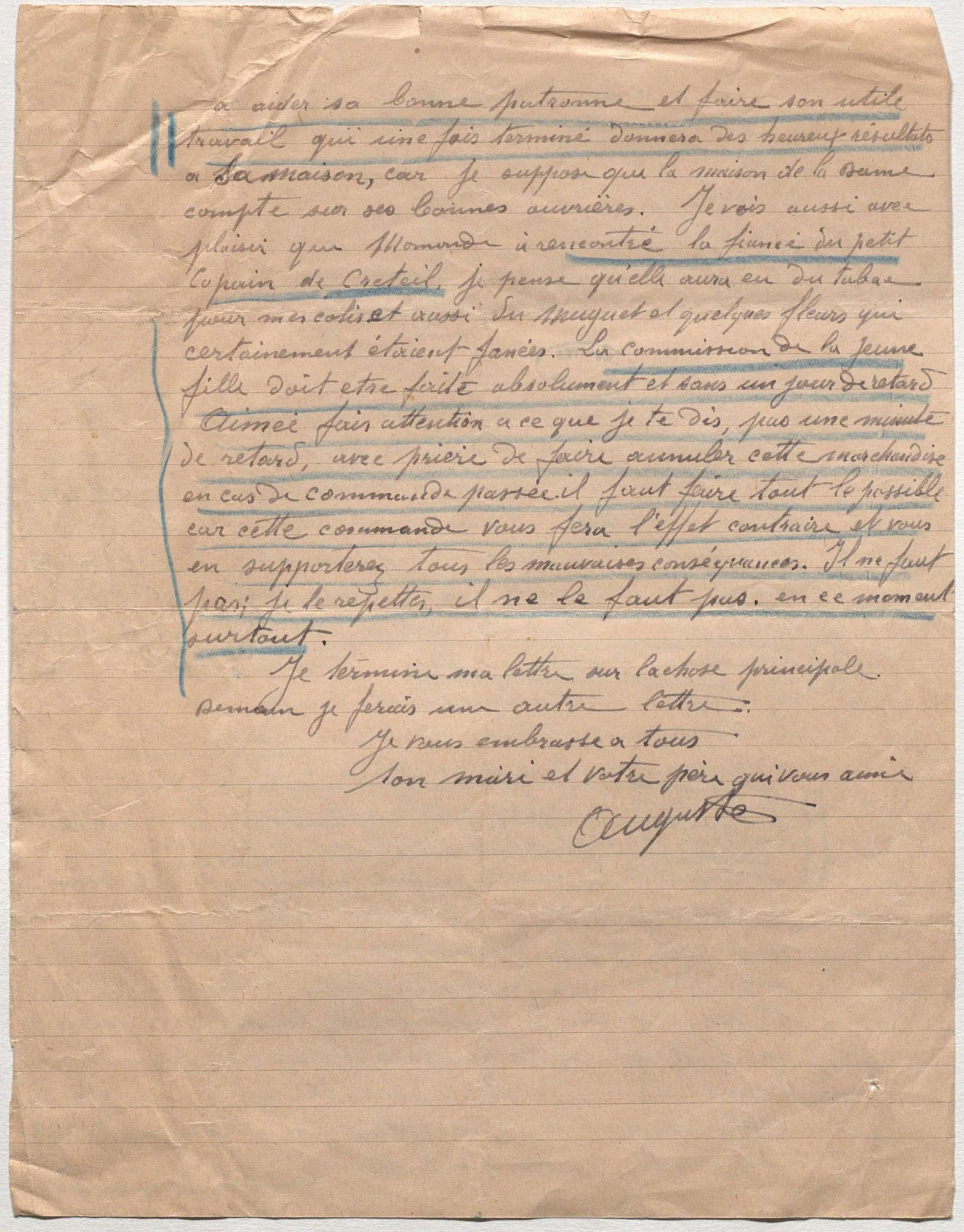Lettre d'Auguste à sa famille (9 mai 1942) saisie par la police (verso). © Archives nationales (France), Z/4/138 dossier 400.